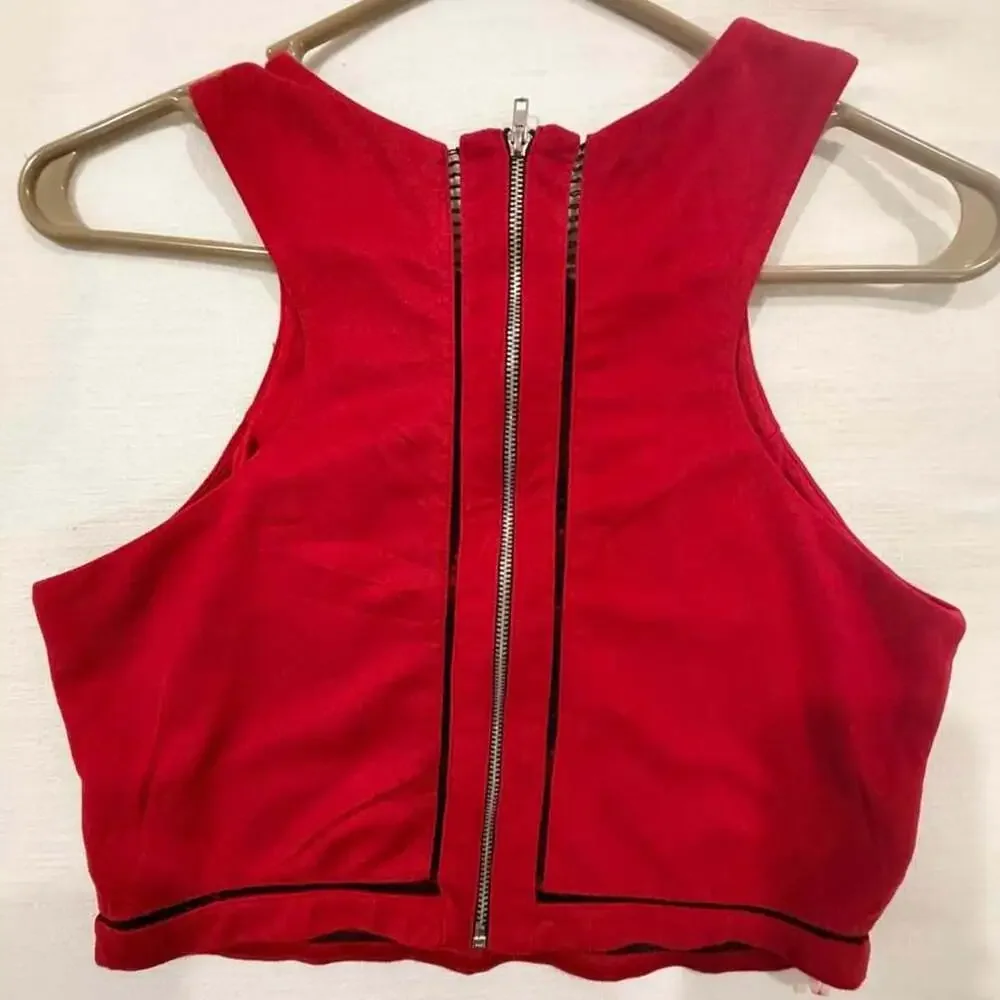 Charlotte Russe Red Crop Top with Black Trim Size M